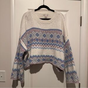 Sincerely Jules Cream and Blue Patterned Sweater